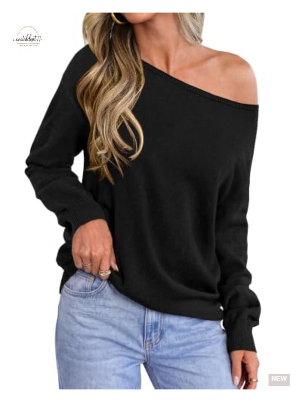 Off Shoulder Oversized Sweater Lightweight Stretch Knit Going Out Top